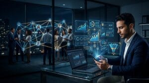Ilustração sobre o uso de inteligência artificial por profissionais de marketing multinível