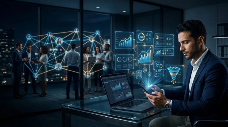 Ilustração sobre o uso de inteligência artificial por profissionais de marketing multinível
